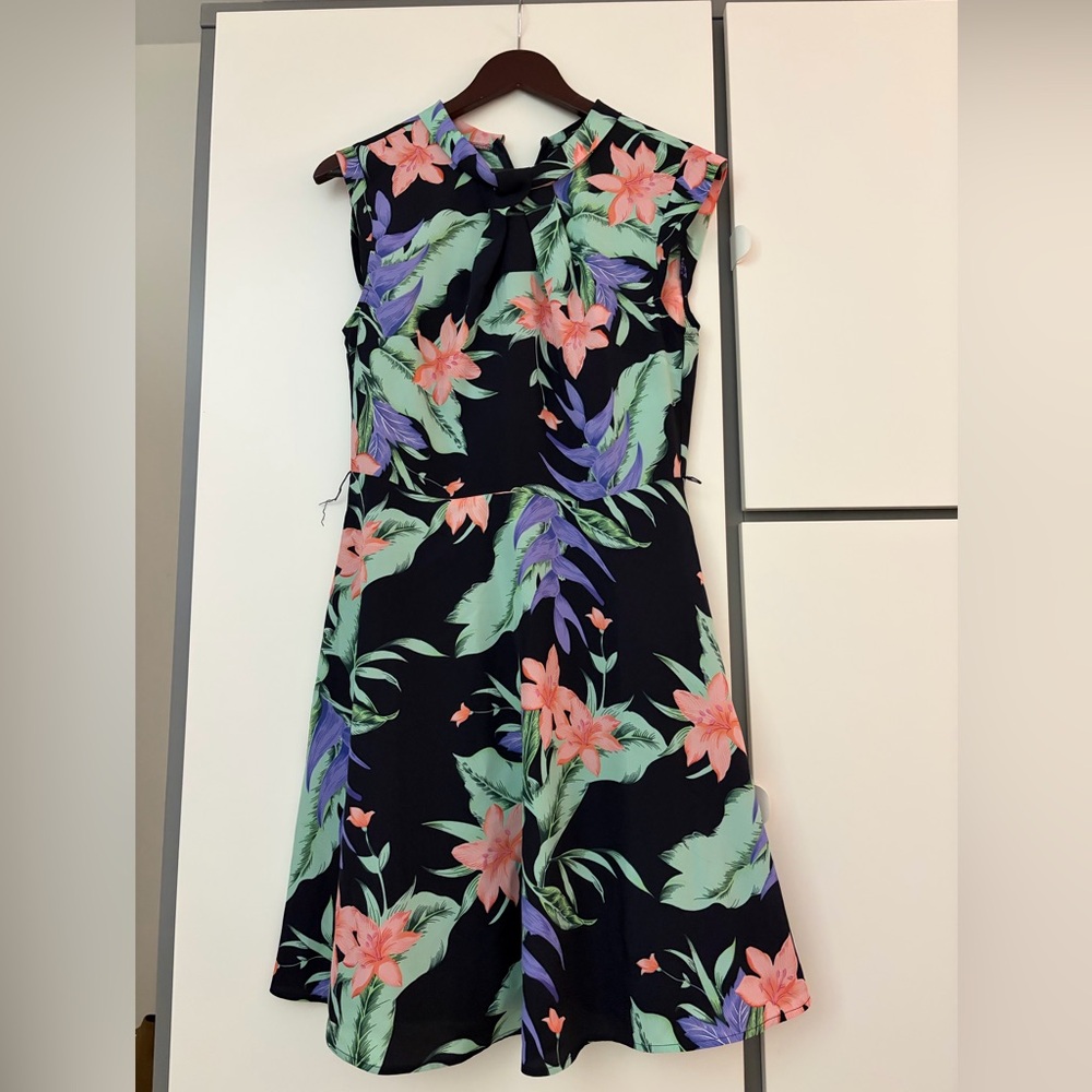 Oasis Black Midi Dress with Coral & Mint Floral Print
